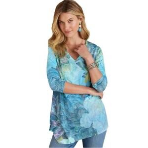 NWT Soft Surroundings Women’s Aquaria Top Aqua Floral Size Large